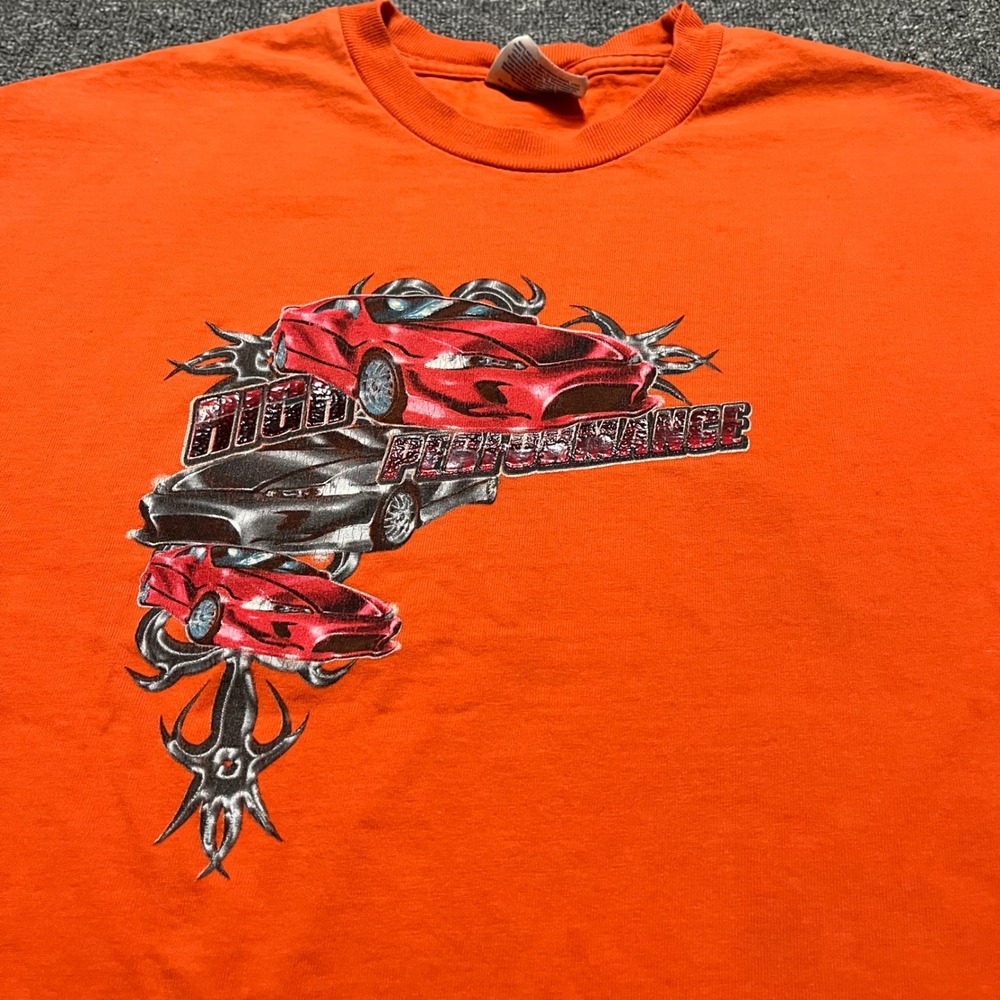 Hanes Orange High Performance Cars Graphic Tee Youth XL 18-20 Y2K‎ Streetwear - Picture 8 of 8